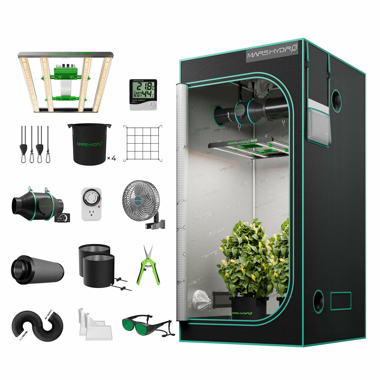 Mars Hydro 100 × 100 × 180 cm Growbox-Komplettset Growbox