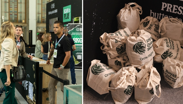 Entdecke den Stand von Royal Queen Seeds mit interaktiven Spielen, gebrandeten Geschenktaschen und Highlights des TYSON 2.0 Events.