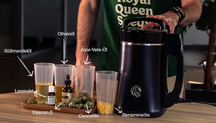 Inhaltsstoffe für Cannabis-Balsam mit natürlichen Ölen und Bienenwachs