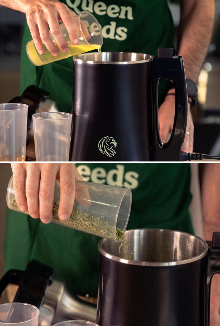 Erfahre, wie Du Cannabis vorbereitest und decarboxylierst, bevor Du es mit natürlichen Ölen in einen Infuser gibst, um eine gleichmäßige Cannabisöl-Infusion herzustellen.
