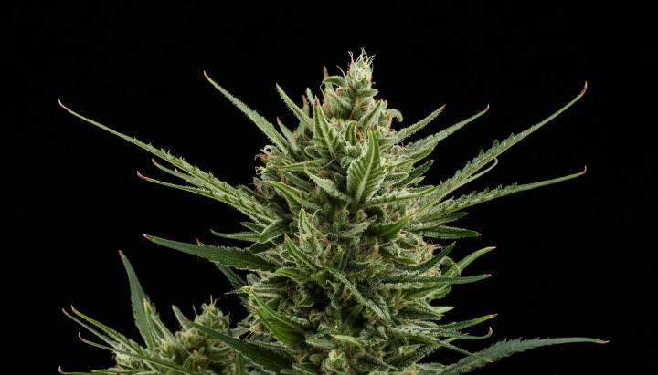 Sweet Skunk Auto: kompaktes Wachstum mit konkurrenzfähigem Ertrag Sweet Skunk Auto Cannabis-Bud mit dichten harzigen Blüten, grünen Zuckerblättern, orangefarbenen Blütenstempeln und kompaktem Wachstum vor dunklem Hintergrund.