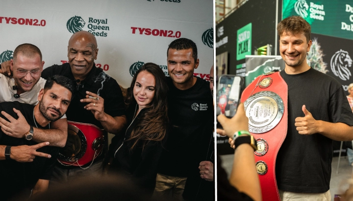 Mike Tyson trifft das Team von Royal Queen Seeds Sieh Mike Tyson mit dem Team von Royal Queen Seeds beim TYSON 2.0 Event, bei dem Cannabiskultur und Community gefeiert werden.