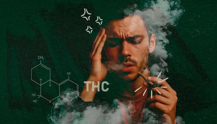 Cannabistoleranz und THC-Wirkungen verstehen Mann raucht Cannabis, illustriert THC-Wirkungen und mögliche Nebenwirkungen wie Schwindel, relevant für Cannabistoleranz und Toleranzpausen.