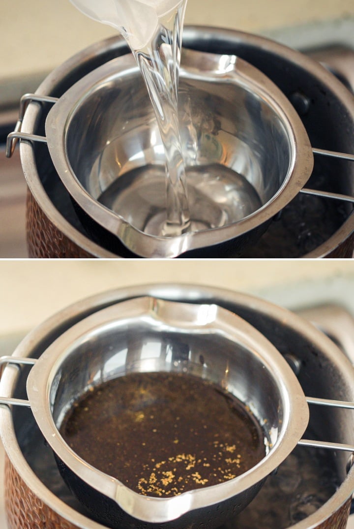 Schritt 2: Decarboxyliertes Cannabis in MCT-Öl infundieren Decarboxyliertes Cannabis wird im Wasserbad in MCT-Öl infundiert, um Cannabinoide schonend zu extrahieren